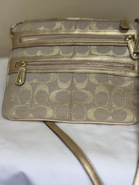 Coach Gold Signature Jacquard Crossbody Bag